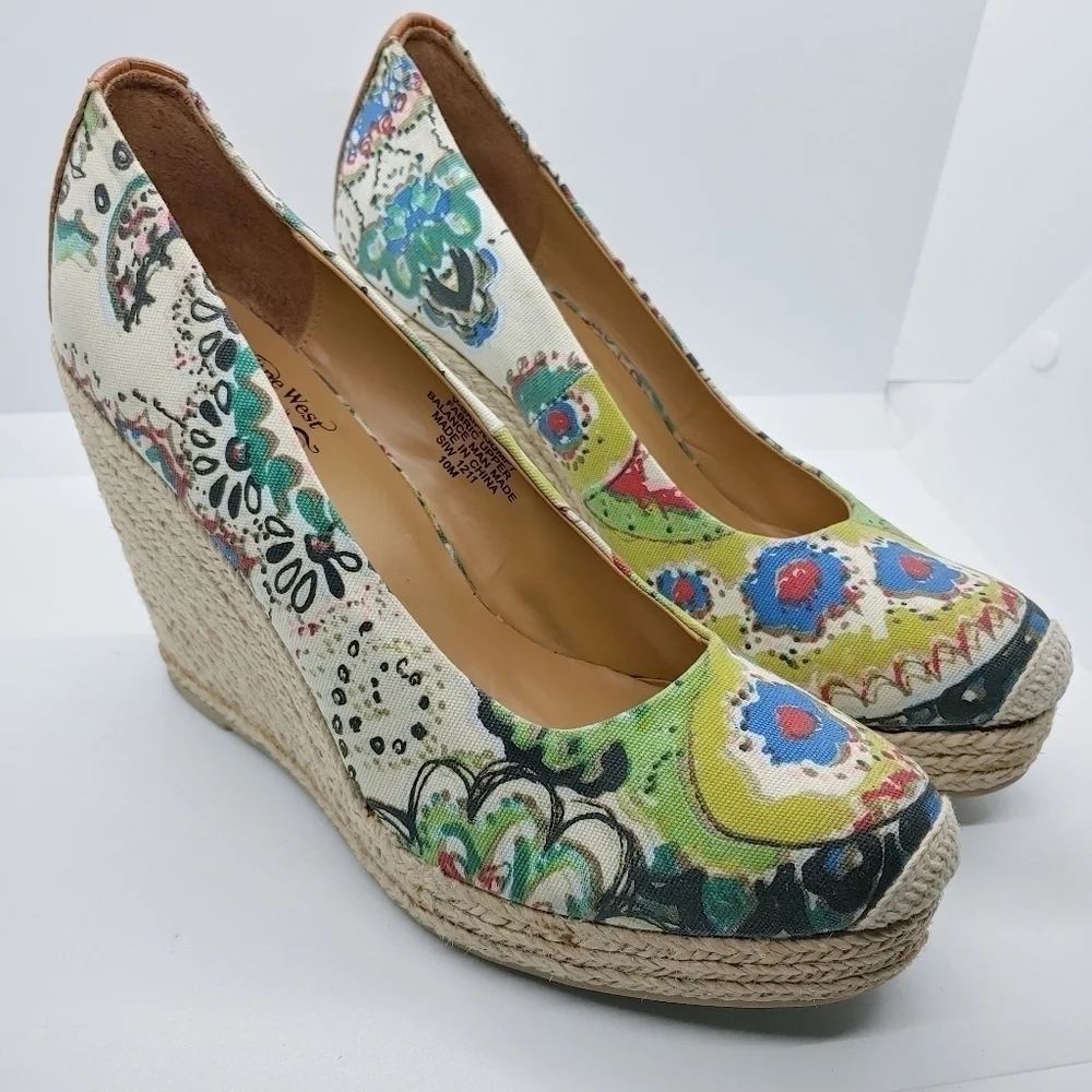 Nine West Vintage American Collection Colorful Summer Wedge Espadrilles Sz 10